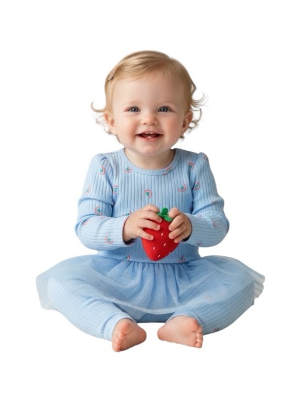 wonder nation Baby Blue Ribbed Rainbow Bodysuit And Tulle Skeggings Set - Picture 4 of 8